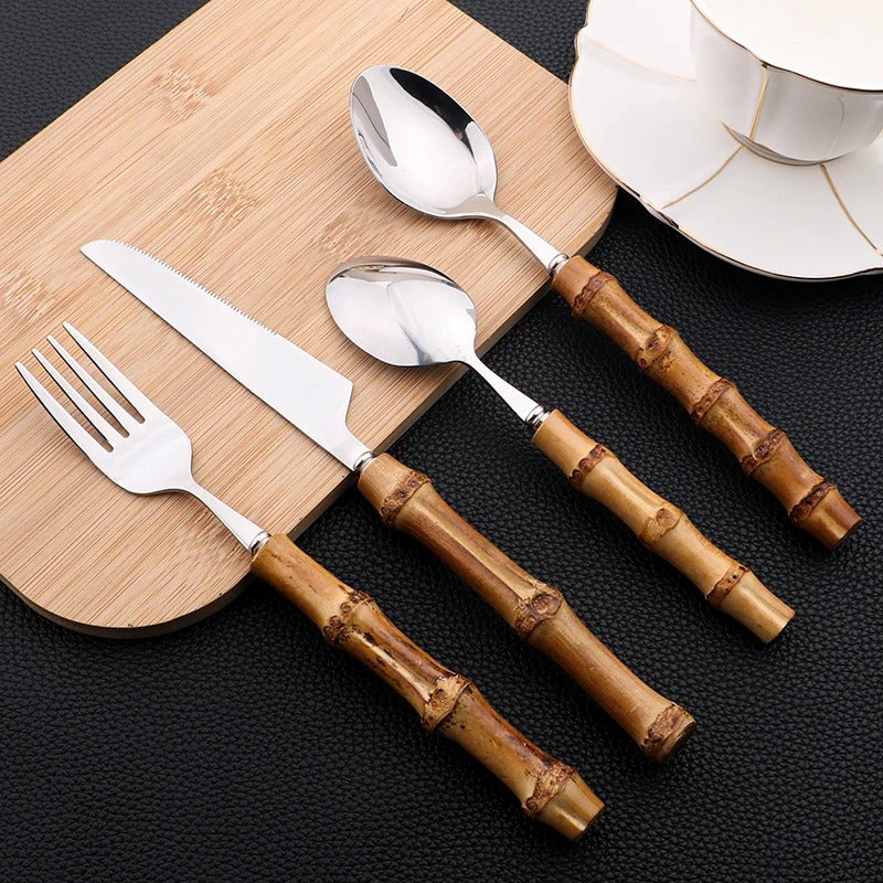 Gold & Silver Bamboo Cutlery Set