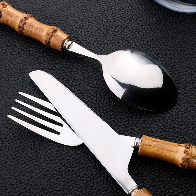 Gold & Silver Bamboo Cutlery Set