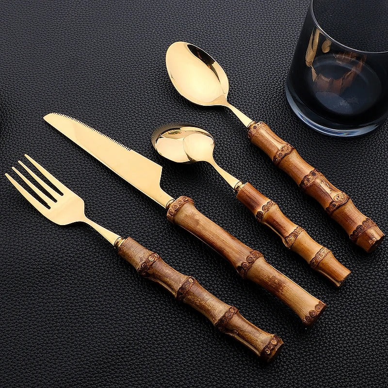 Gold & Silver Bamboo Cutlery Set