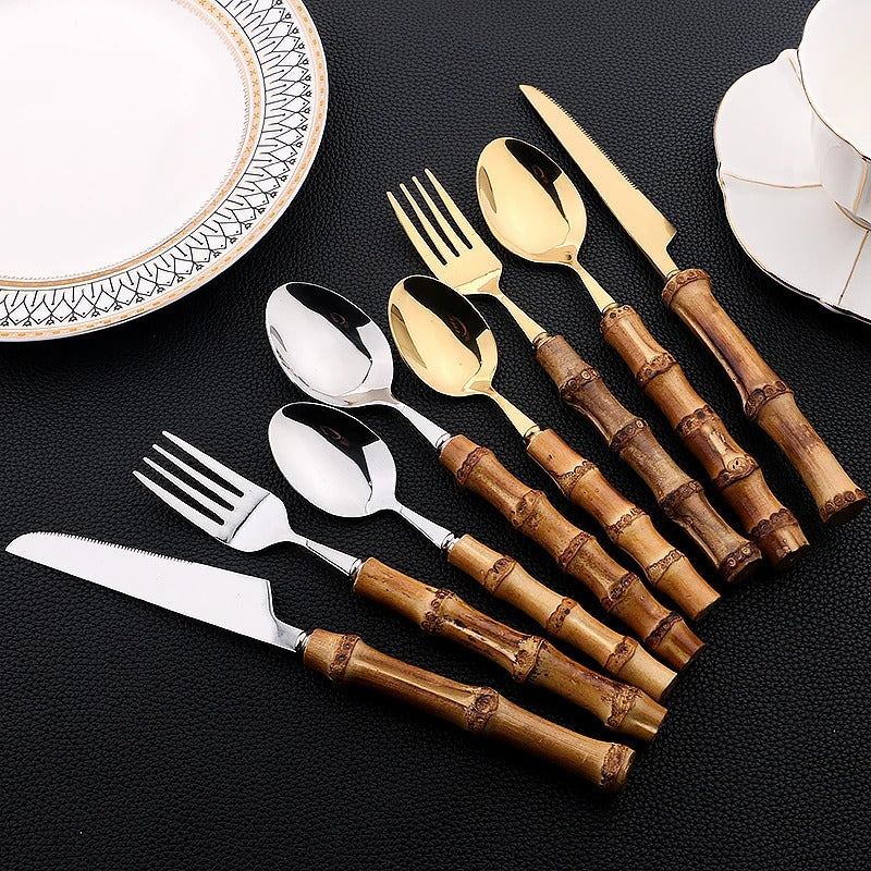 Gold & Silver Bamboo Cutlery Set