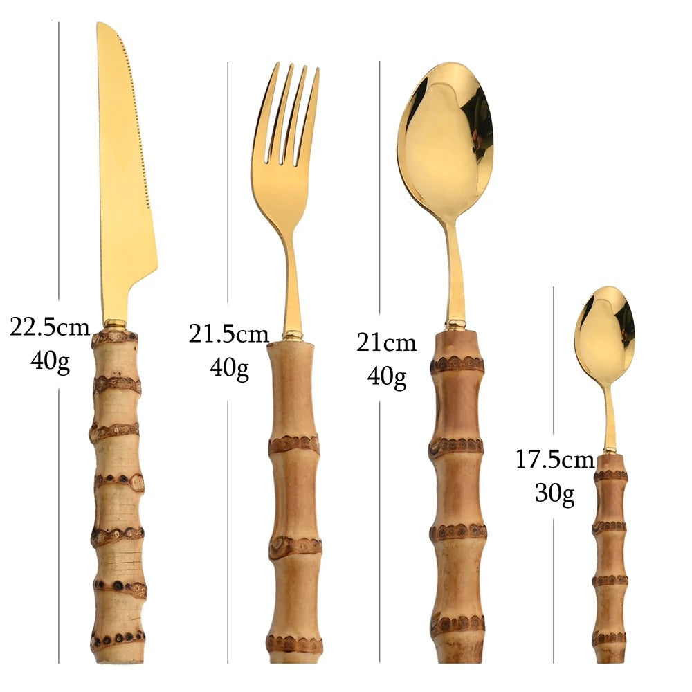 Gold & Silver Bamboo Cutlery Set