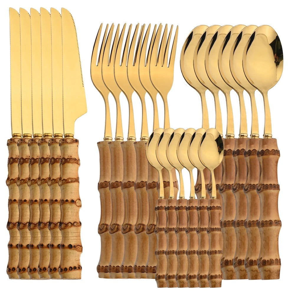 Gold & Silver Bamboo Cutlery Set